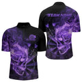 Custom Black And Purple Flame Skull Dart Quarter-Zip, Fire Dart Bowling Team