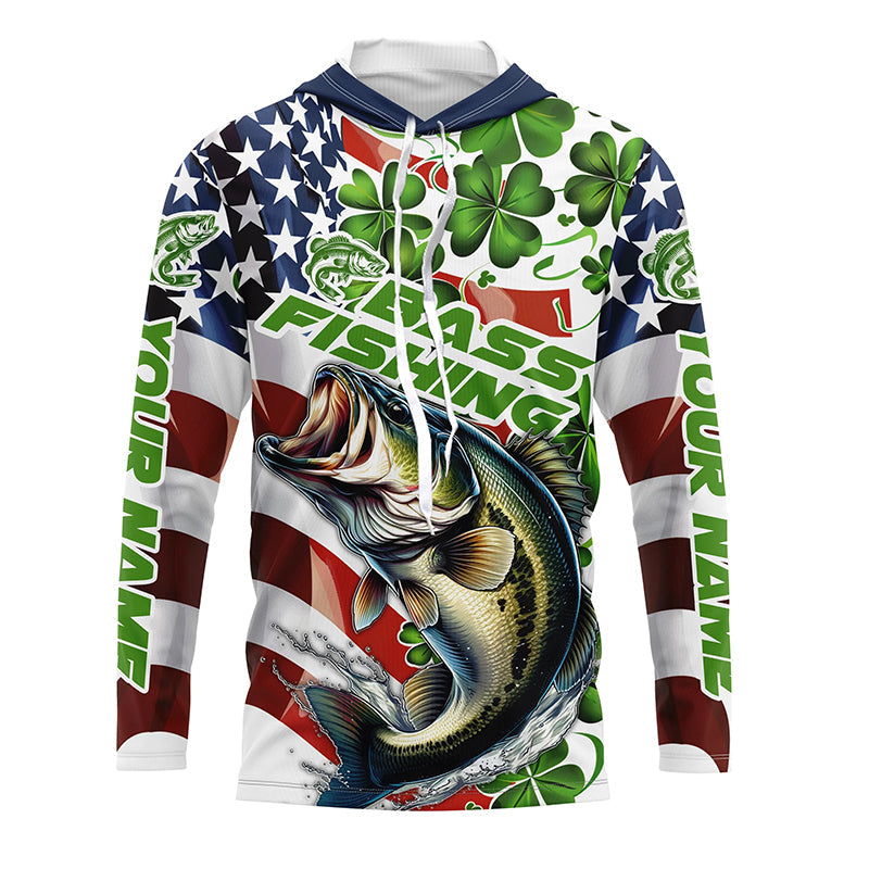 Personalized St Patrick'S Day Bass Long Sleeve Fishing, Patriotic Bass Fishing