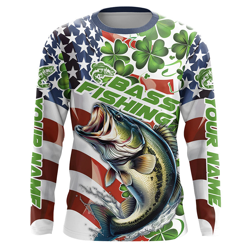 Personalized St Patrick'S Day Bass Long Sleeve Fishing, Patriotic Bass Fishing