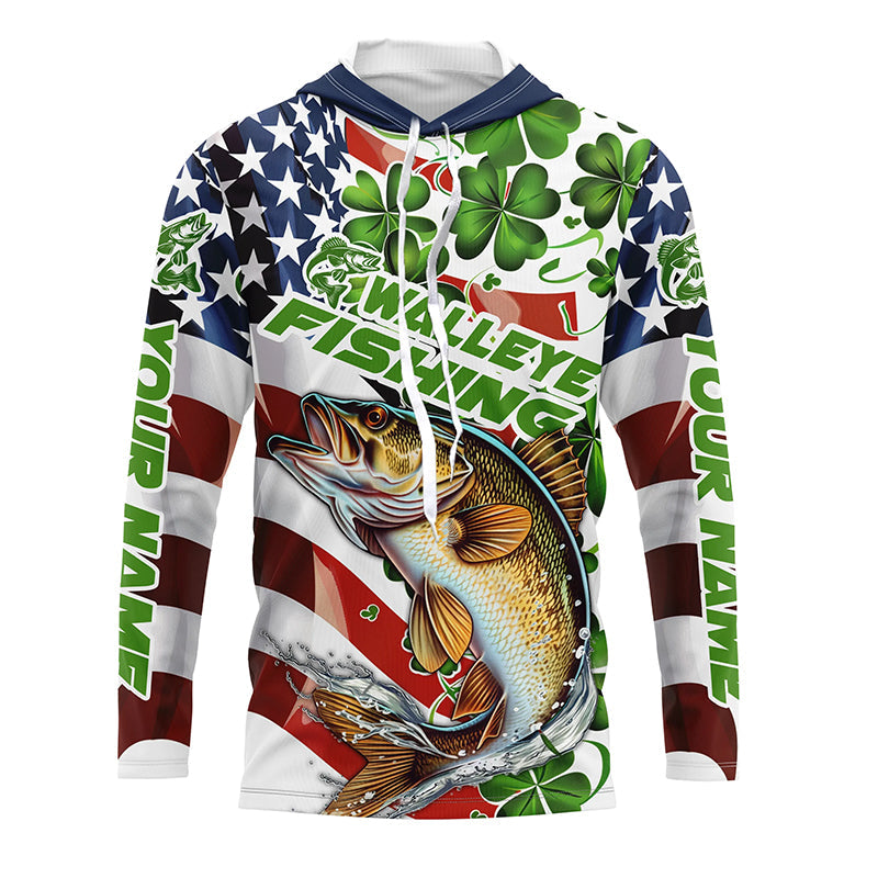 Personalized St Patrick'S Day Walleye Long Sleeve Fishing, Patriotic Walleye Fishing