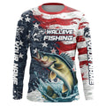 Custom Walleye Fishing American Flag Long Sleeve Fishing, Patriotic Walleye Fishing