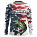 Custom Musky Fishing American Flag Long Sleeve Fishing, Patriotic Musky Fishing