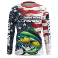 Custom Mahi Mahi Fishing American Flag Long Sleeve Fishing, Patriotic Mahi Fishing