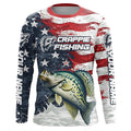 Custom Crappie Fishing American Flag Long Sleeve Fishing, Patriotic Crappie Fishing