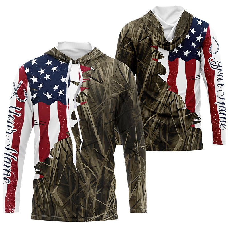 Custom Patriotic Camouflage Long Sleeve Fishing, Personalized Fishing | Brown Camo