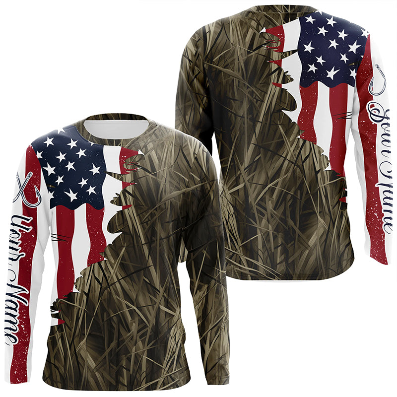 Custom Patriotic Camouflage Long Sleeve Fishing, Personalized Fishing | Brown Camo