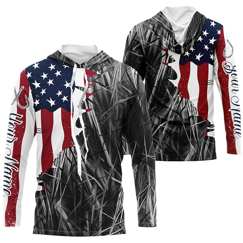 Custom Patriotic Camouflage Long Sleeve Fishing, Personalized Fishing | Gray Camo
