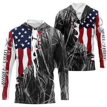 Custom Patriotic Camouflage Long Sleeve Fishing, Personalized Fishing | Gray Camo