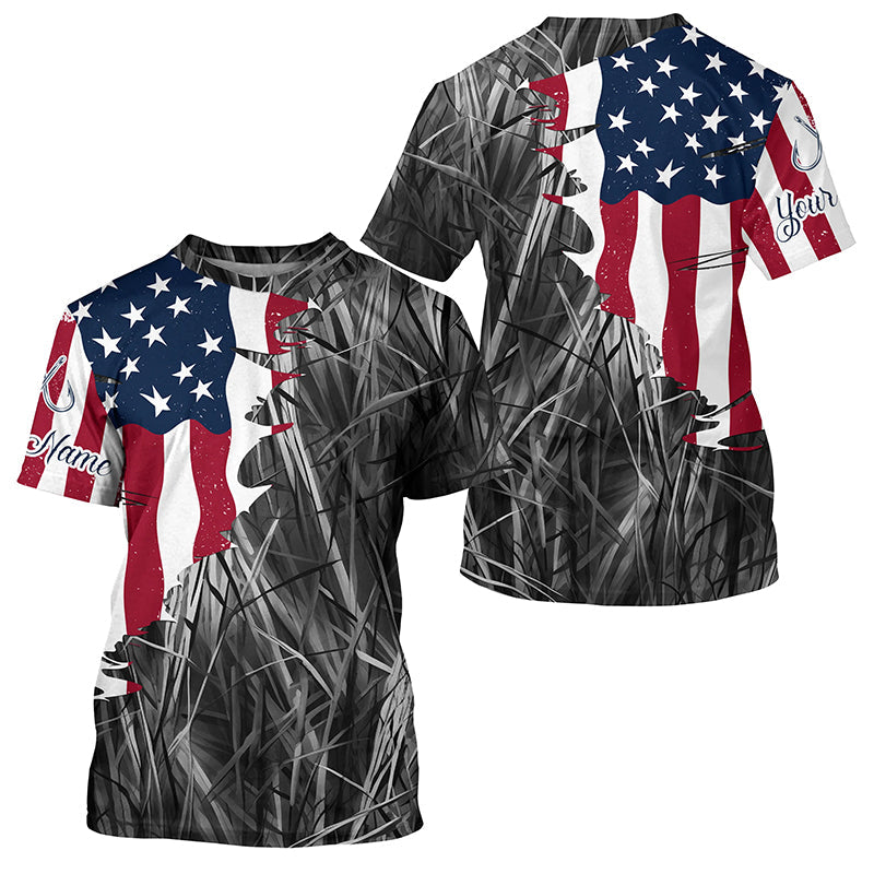 Custom Patriotic Camouflage Long Sleeve Fishing, Personalized Fishing | Gray Camo