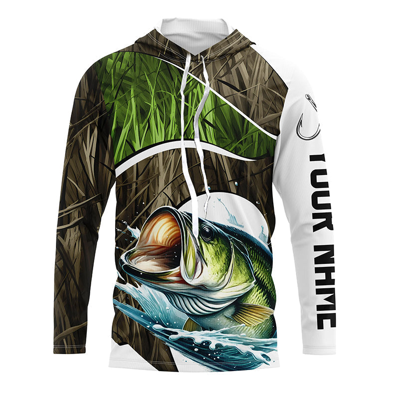 Personalized Largemouth Bass Fishing Camo Long Sleeve Fishing, Bass Fishing