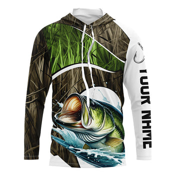 Personalized Largemouth Bass Fishing Camo Long Sleeve Fishing, Bass Fishing