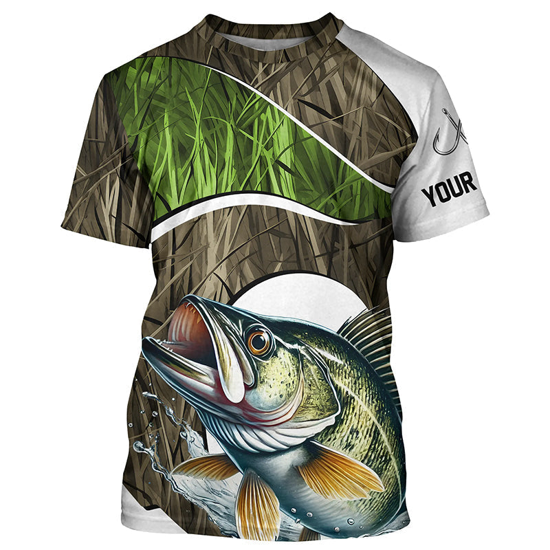 Personalized Walleye Fishing Camo Long Sleeve Fishing, Walleye Fishing