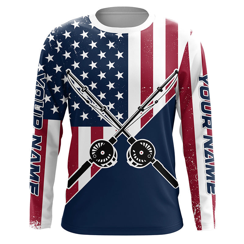 Personalized American Flag Fishing Rods Long Sleeve Fishing, Patriotic Fishing