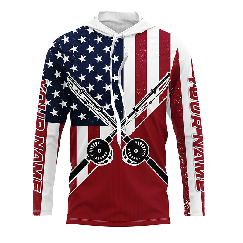 Personalized American Flag Fishing Rods Long Sleeve Fishing, Patriotic Fishing