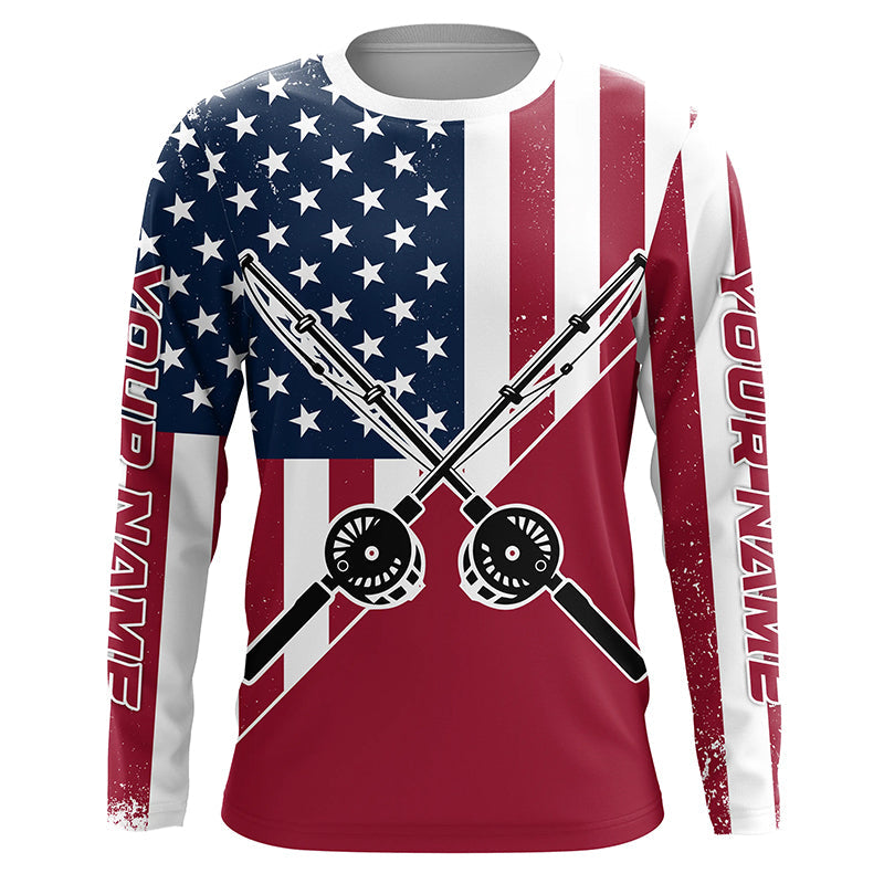 Personalized American Flag Fishing Rods Long Sleeve Fishing, Patriotic Fishing