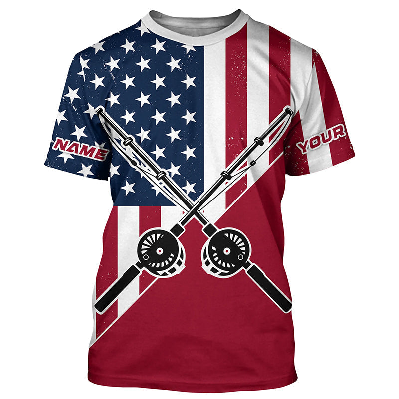 Personalized American Flag Fishing Rods Long Sleeve Fishing, Patriotic Fishing