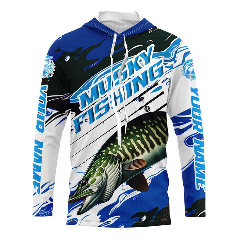 Custom Musky Fishing, Muskie Long Sleeve Tournament Fishing | Blue Camo
