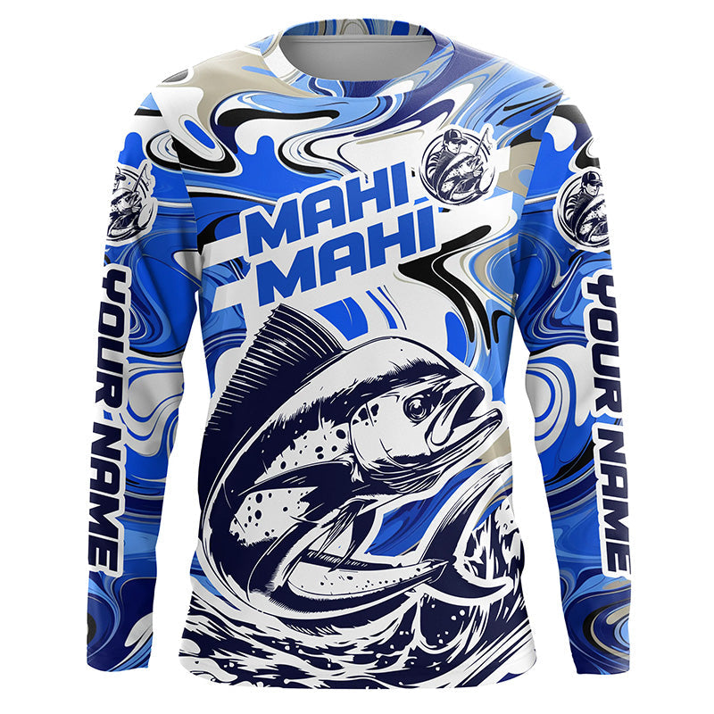Custom Mahi Mahi Long Sleeve Uv Protection Fishing, Mahimahi Performance | Blue Camo