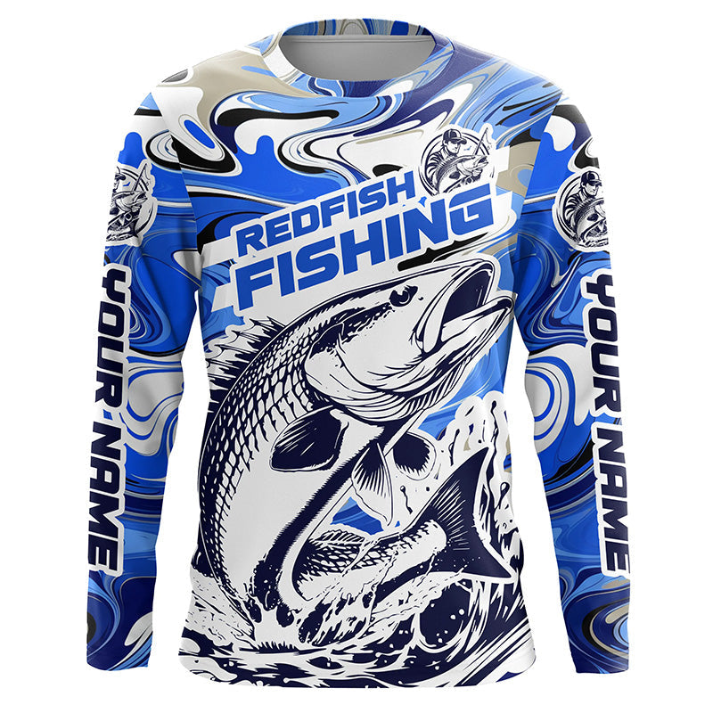 Redfish Fishing Custom Performance Long Sleeve Uv, Saltwater Camo Fishing | Blue