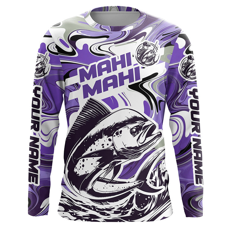 Custom Mahi Mahi Long Sleeve Uv Protection Fishing, Mahimahi Performance | Purple Camo