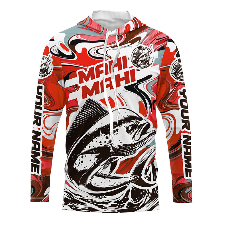 Custom Mahi Mahi Long Sleeve Uv Protection Fishing, Mahimahi Performance | Red Camo