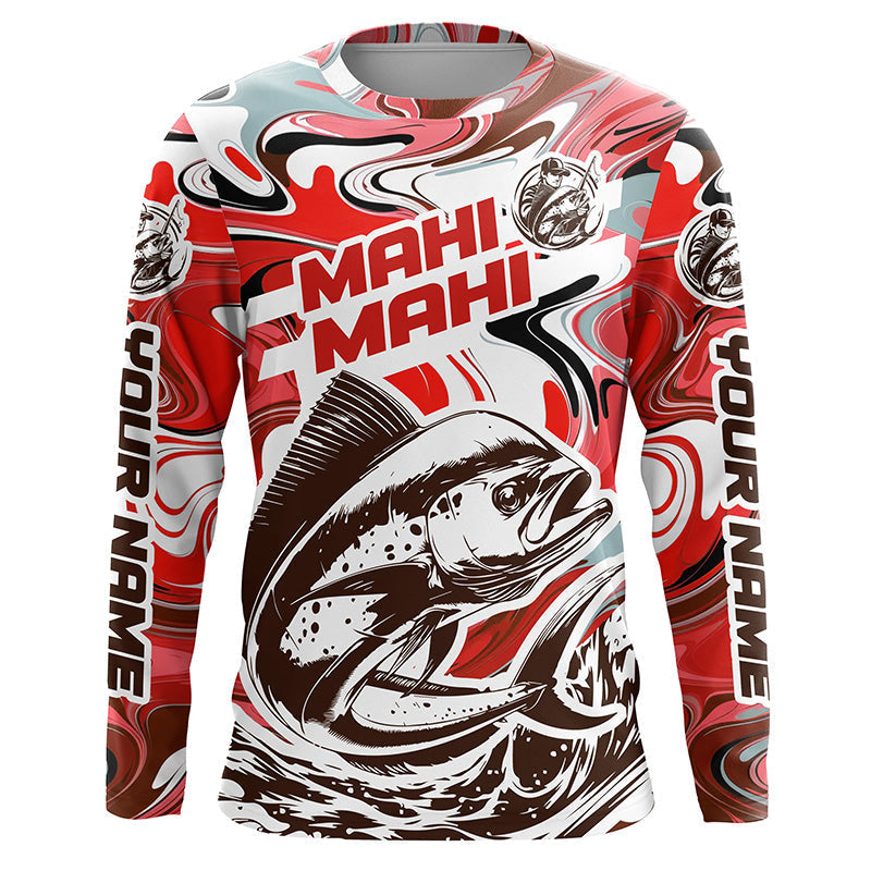 Custom Mahi Mahi Long Sleeve Uv Protection Fishing, Mahimahi Performance | Red Camo