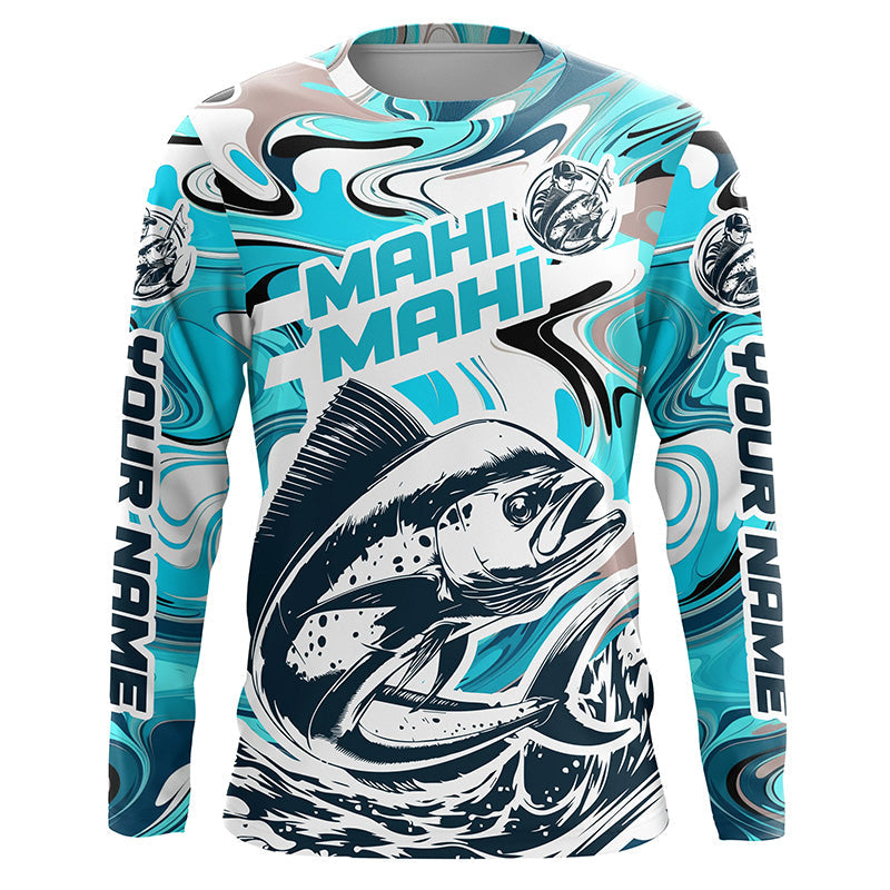 Custom Mahi Mahi Long Sleeve Uv Protection Fishing, Mahimahi Performance | Teal Blue