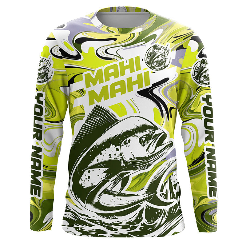 Custom Mahi Mahi Long Sleeve Uv Protection Fishing, Mahimahi Performance | Yellow Camo
