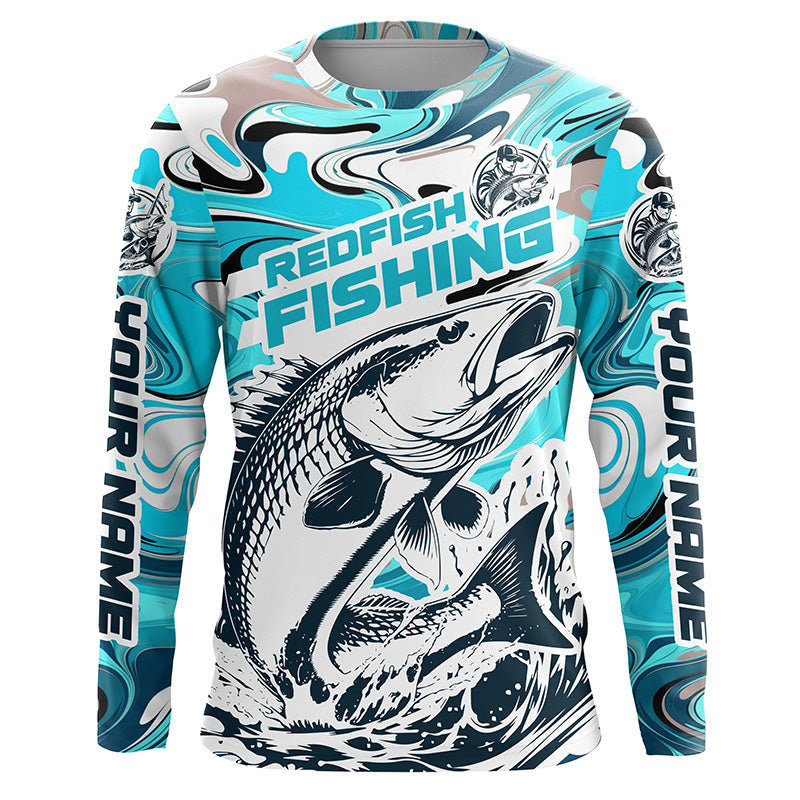 Redfish Fishing Custom Performance Long Sleeve Uv, Saltwater Camo Fishing | Teal Blue