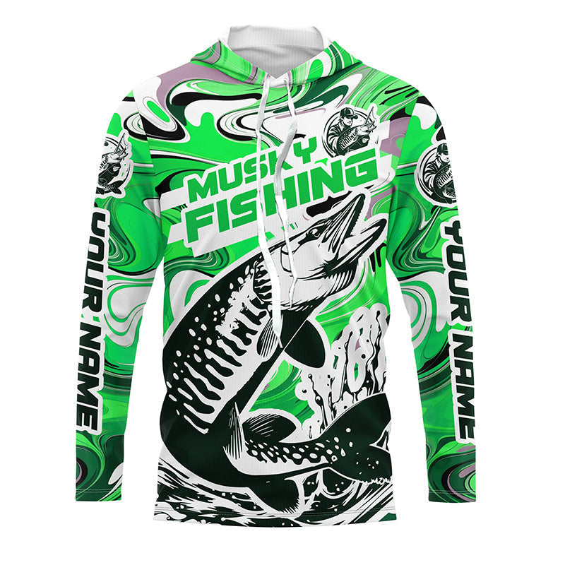 Custom Musky Long Sleeve Tournament Fishing, Water Camo Muskie Fishing | Green