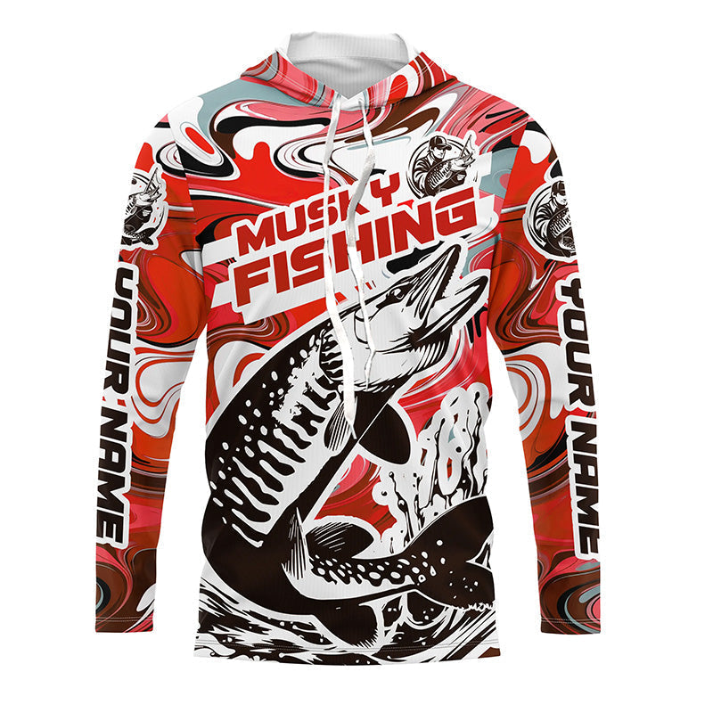 Custom Musky Long Sleeve Tournament Fishing, Water Camo Muskie Fishing | Red
