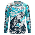 Custom Musky Long Sleeve Tournament Fishing, Water Camo Muskie Fishing | Teal Blue