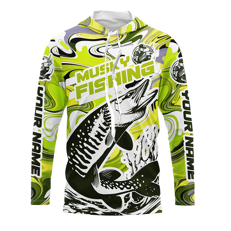 Custom Musky Long Sleeve Tournament Fishing, Water Camo Muskie Fishing | Yellow