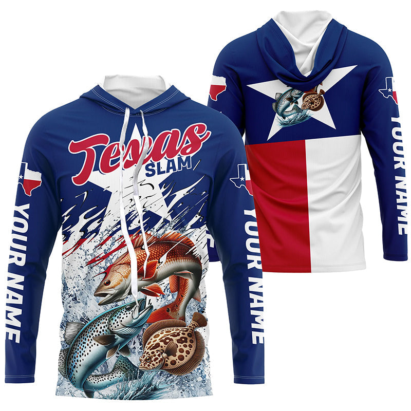 Redfish Trout Flounder Texas Slam Custom Long Sleeve Fishing, Texas Flag Fishing