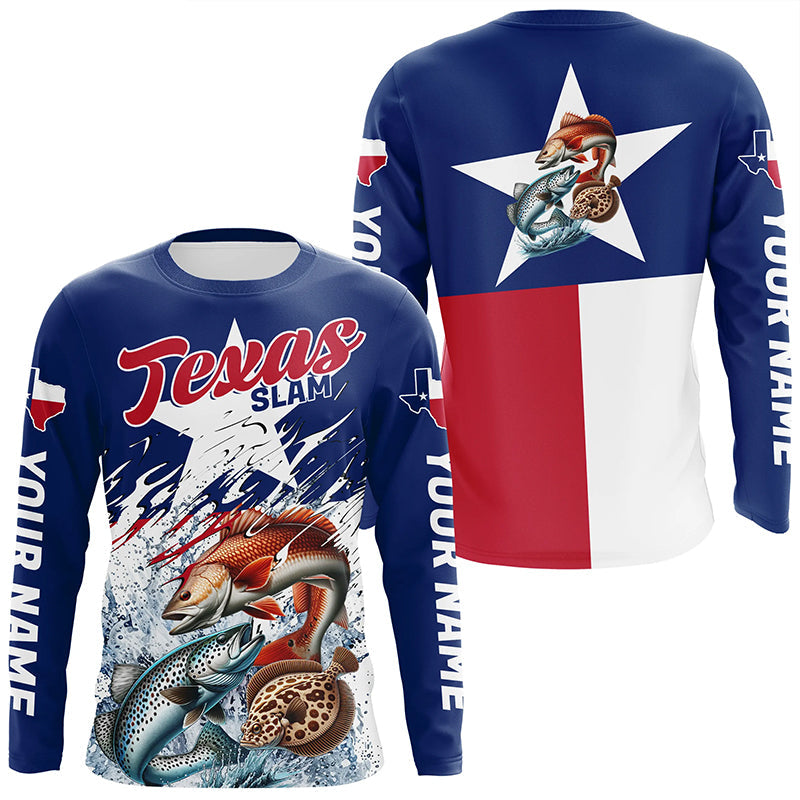 Redfish Trout Flounder Texas Slam Custom Long Sleeve Fishing, Texas Flag Fishing