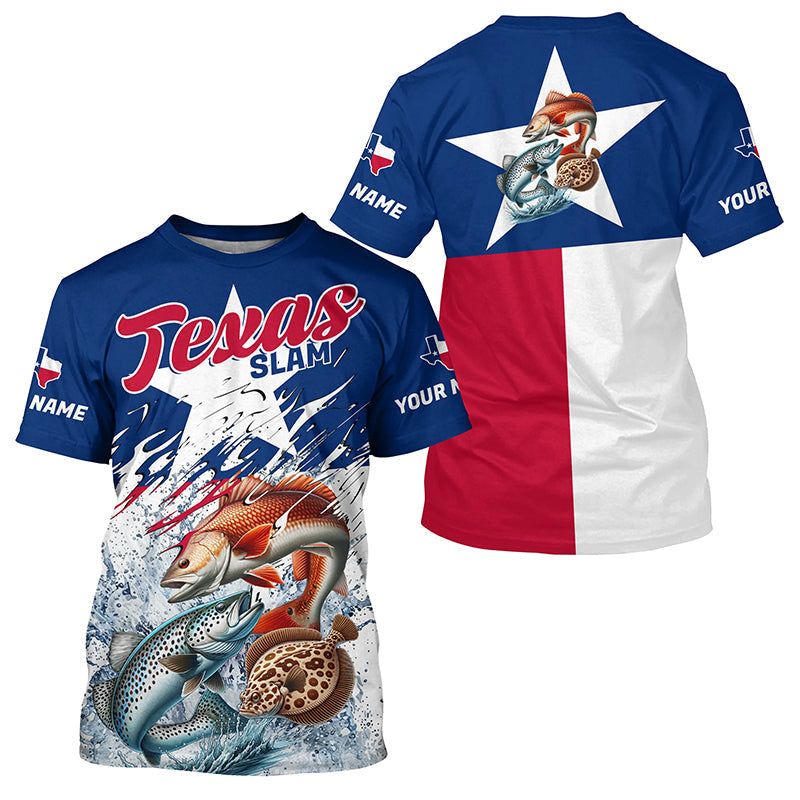 Redfish Trout Flounder Texas Slam Custom Long Sleeve Fishing, Texas Flag Fishing