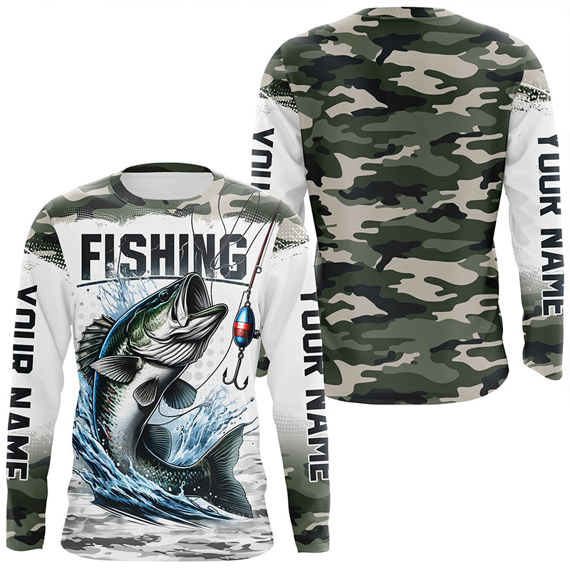 Bass Fishing Camo Custom Long Sleeve Fishing, Personalized Bass Fishing