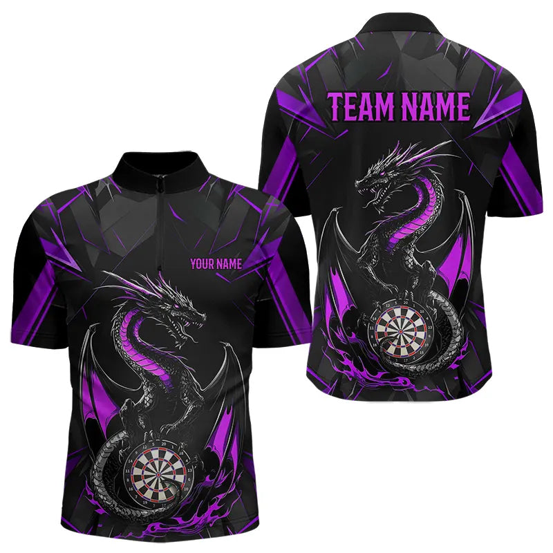 Custom Black And Purple Dragon Dart Quarter-Zip, Dart Dart Tournament