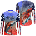 Custom Redfish Puppy Drum American Flag Long Sleeve Fishing, Patriotic Fishing Gifts