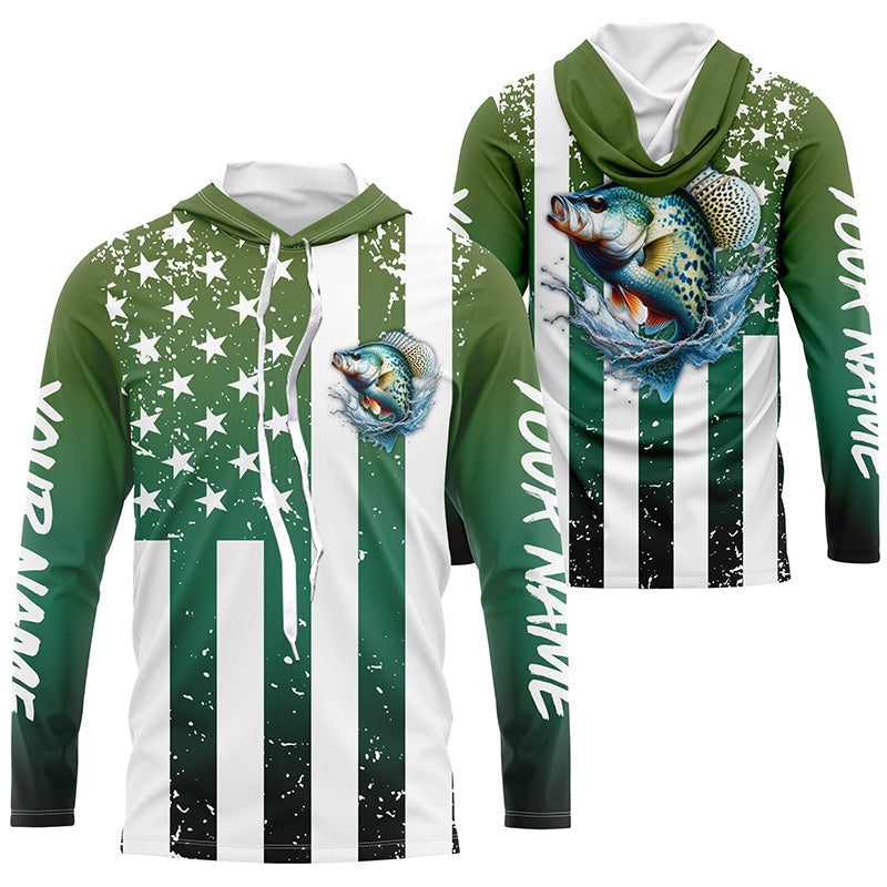 Custom Crappie Long Sleeve Tournament Fishing, Grunge American Flag Patriotic Fishing