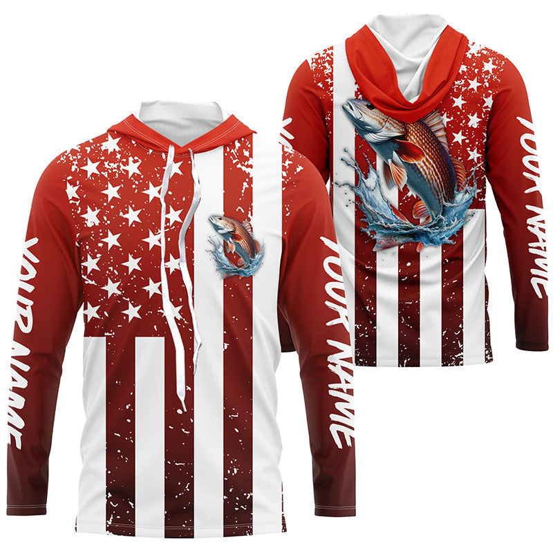 Custom Redfish Long Sleeve Tournament Fishing, Grunge American Flag Patriotic Fishing