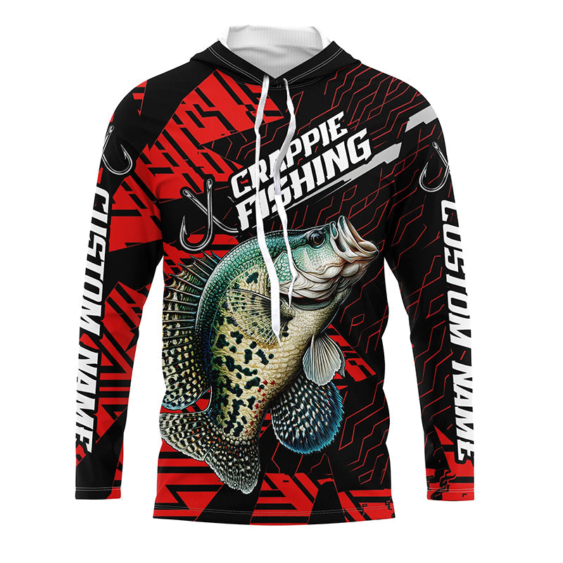 Black And Red Custom Crappie Fishing, Crappie Long Sleeve Tournament Fishing