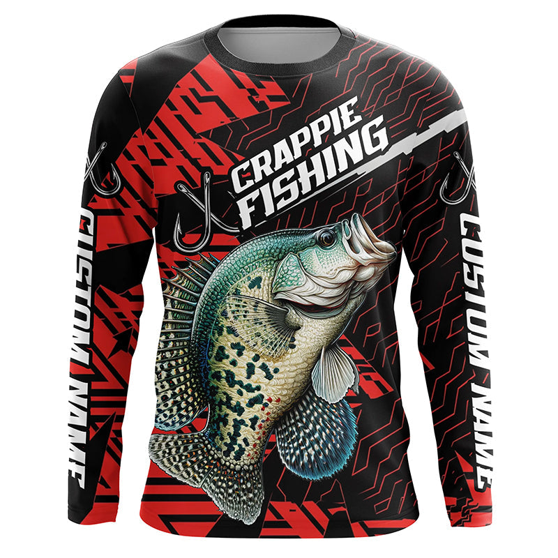 Black And Red Custom Crappie Fishing, Crappie Long Sleeve Tournament Fishing