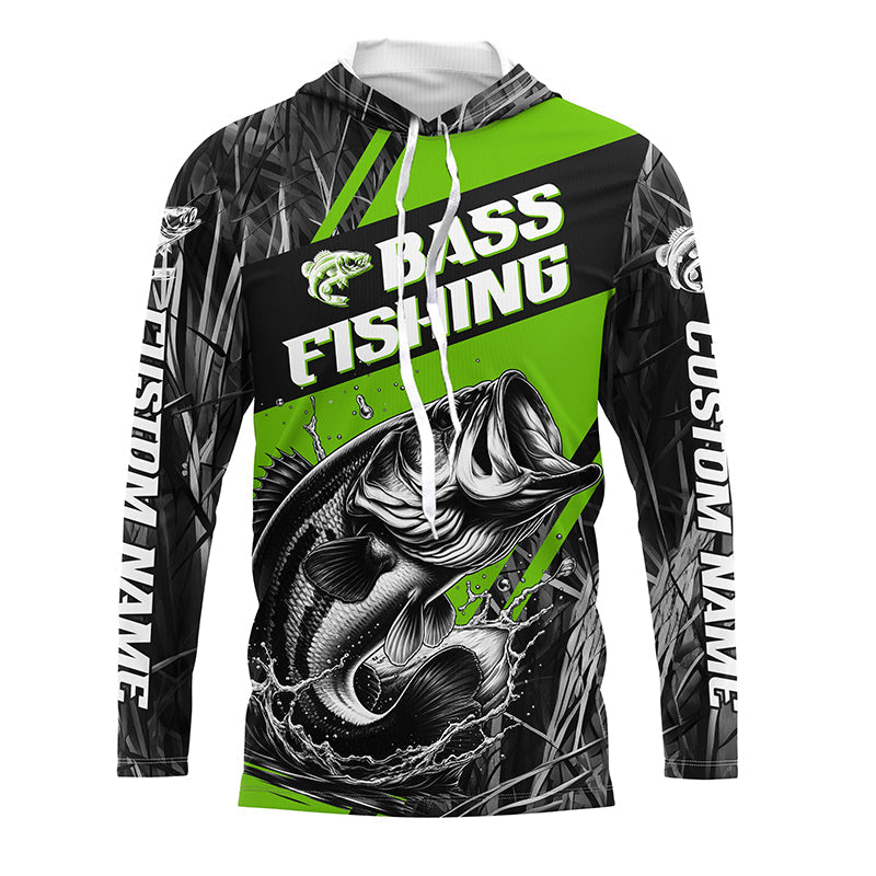 Black And Green Camo Bass Long Sleeve Tournament Fishing, Custom Bass Fishing
