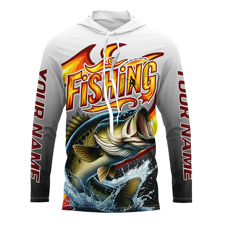 Custom Largemouth Bass Flame Fishing, Bass Long Sleeve Fishing Fishing Gifts
