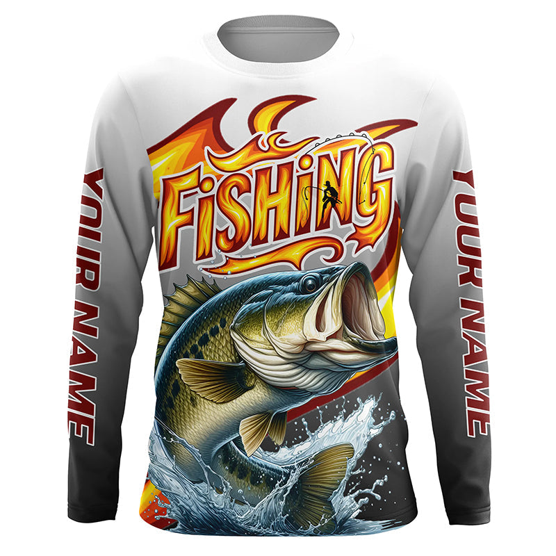 Custom Largemouth Bass Flame Fishing, Bass Long Sleeve Fishing Fishing Gifts