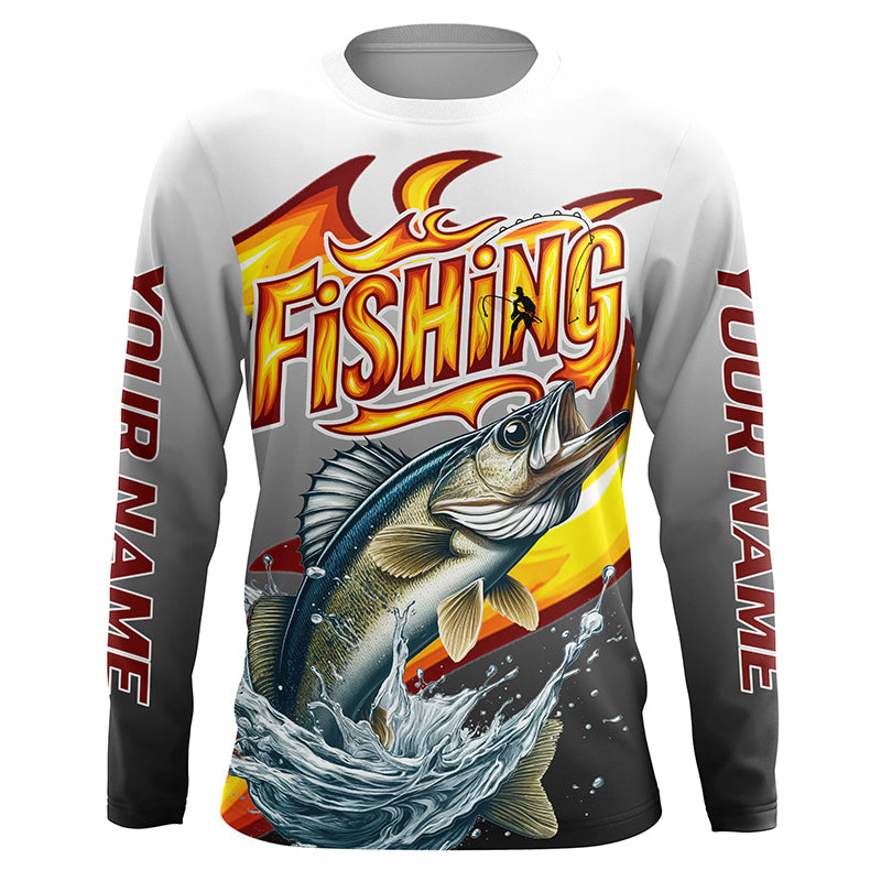 Custom Walleye Flame Fishing, Walleye Long Sleeve Fishing Fishing Gifts