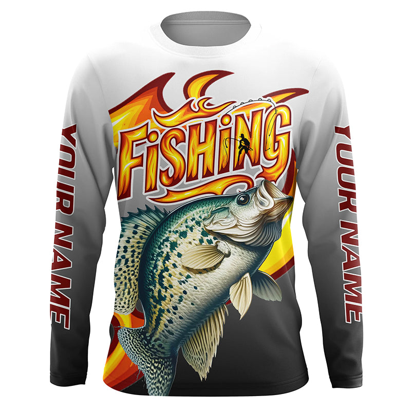 Custom Crappie Flame Fishing, Crappie Long Sleeve Fishing Fishing Gifts