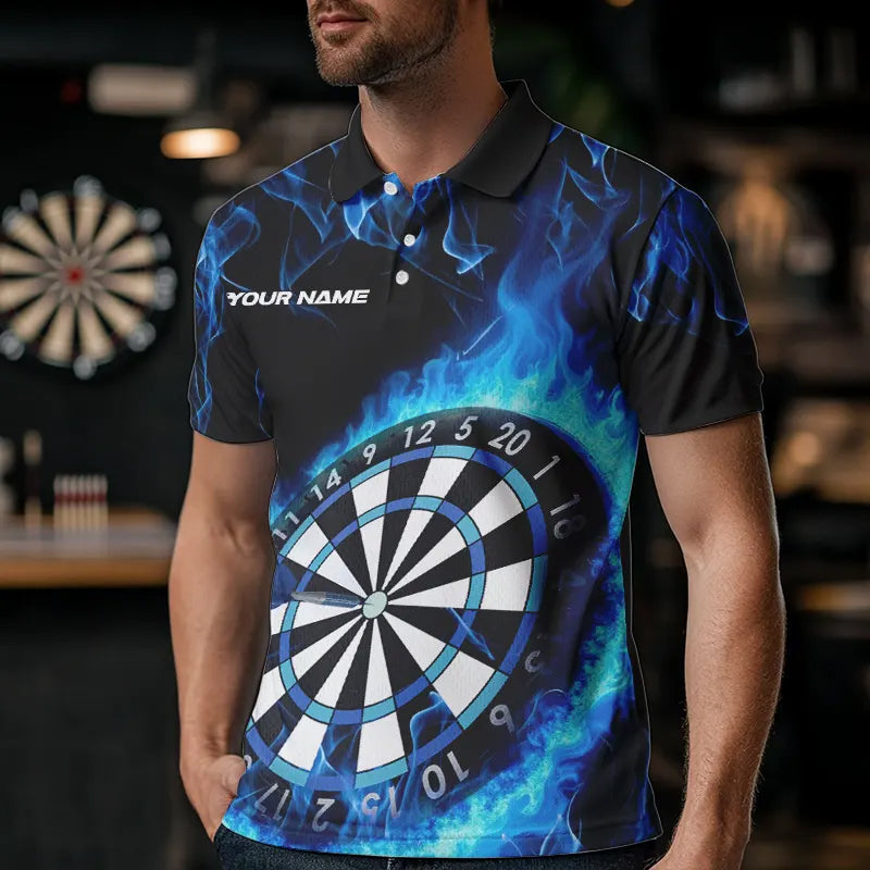 Custom Black And Blue Fire Flame Dartboard Dart Quarter-Zip, Dart Tournament