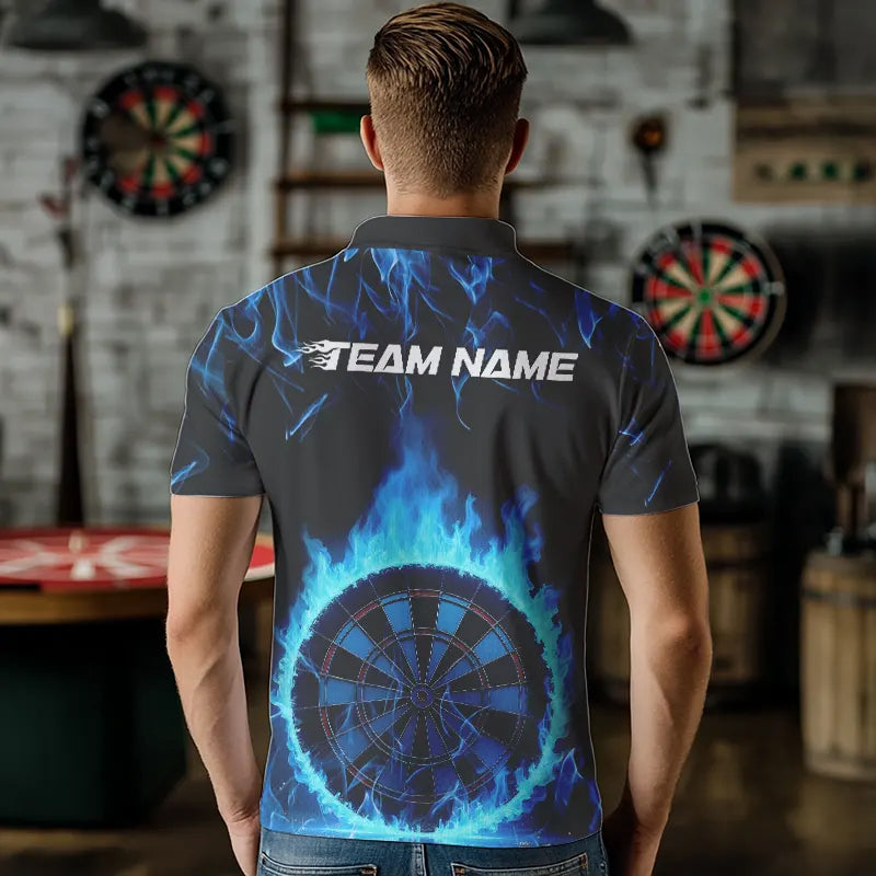 Custom Black And Blue Fire Flame Dartboard Dart Quarter-Zip, Dart Tournament